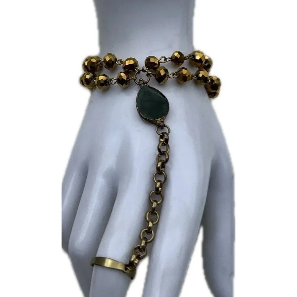 Vintage Green resin earrings bronze resin earrings matching bracelet Sz 7